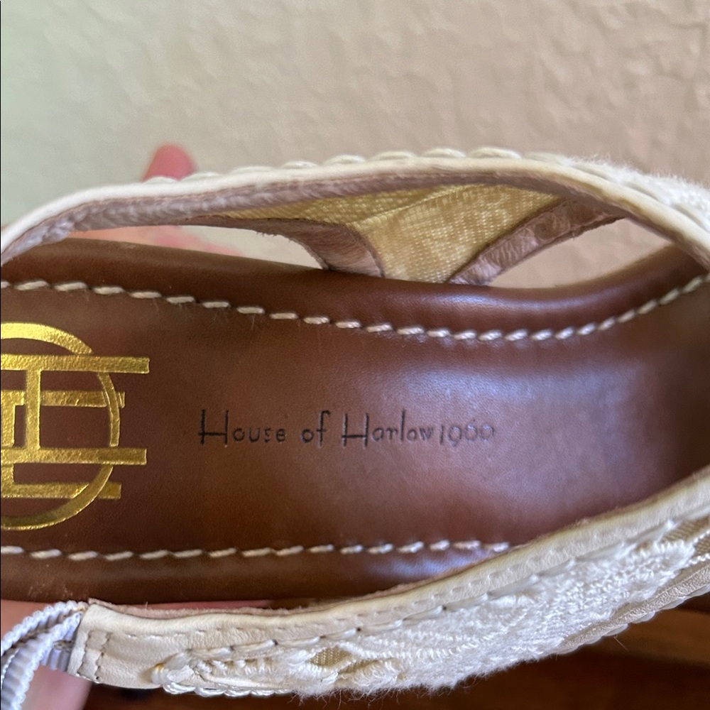 House of Harlow 1960 Lace Wedge Sandals | 8.5 | Cream and Tan - Picture 6 of 9
